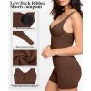imagePopilush Shapewear Jumpsuits for Women Built  in Bra Crew Neck Sleveless Rompers Shorts Bodycon Bodysuits OutfitsBrown