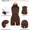 imagePopilush Shapewear Rompers for Women Built in Shapewear Tummy Control Bodysuit Halter Neck Backless Short JumpsuitsBrown
