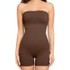 imagePopilush Athletic Shapewear Rompers for Womens Tummy Control Strapless Bodysuit Built in Bra Body Shaper Jumpsuits SummerBrown