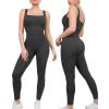 imagePopilush Grey Jumpsuits for Women BuiltIn Bra Square Neck Ribbed Bodycon Workout Seamless Leggings Rompers Bodysuits