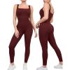 imagePopilush Jumpsuits for Women BuiltIn Bra Square Neck Ribbed Bodycon Workout Seamless Leggings Rompers BodysuitsRed