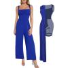 imagePopilush Jumpsuits for Women Dressy Casual Loose Overalls Formal Sleeveless Rompers Outfits with ShapewearBlue