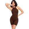 imagePopilush Shapewear Rompers for Women Built in Shapewear Tummy Control Bodysuit Halter Neck Backless Short JumpsuitsBrown