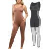 imagePopilush Shapewear Workout Jumpsuit for Women  Built In Shapewear Square Neck Romper with Pocket Bodysuit for WomenBrown