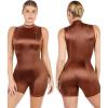 imagePopilush Womens Summer Bodycon Jumpsuits Casual Sleeveless Stretchy Shorts Rompers Zipper BodysuitBrown Bodycon Jumpsuits