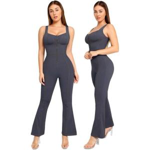 imagePopilush Shapewear Jumpsuit  Faux Denim Jumpsuit For Women Built In Shapewear Tummy Control Jean Romper Full BodysuitsBlack