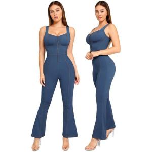imagePopilush Shapewear Jumpsuit  Faux Denim Jumpsuit For Women Built In Shapewear Tummy Control Jean Romper Full BodysuitsBlue