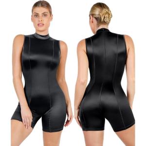 imagePopilush Womens Summer Bodycon Jumpsuits Casual Sleeveless Stretchy Shorts Rompers Zipper BodysuitBlack Bodycon Jumpsuits