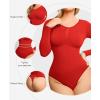 imagePopilush Long Sleeve Shapewear Bodysuit Tummy Control Henley Button Up Modal Scoop Neck Body Suit Tank TopsRed