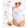 imagePopilush Long Sleeve Shapewear Bodysuit Tummy Control Henley Button Up Modal Scoop Neck Body Suit Tank TopsWhite