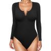 imagePopilush Long Sleeve Shapewear Bodysuit Tummy Control Henley Button Up Modal Scoop Neck Body Suit Tank TopsBlack