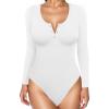 imagePopilush Long Sleeve Shapewear Bodysuit Tummy Control Henley Button Up Modal Scoop Neck Body Suit Tank TopsWhite