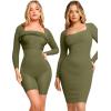 imagePopilush Dress Long Sleeve Midi Bodycon Dresses for Women Square Neck Shapewear Tummy Control Builtin Bra PartyGreen Midi Dress