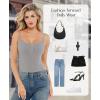 imagePopilush Lace Trimmed Bodysuits for Women  Soft Modal Camisole Tops Cute Thong Body Suits  2025 Summer Trendy TopsGrey