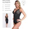 imagePopilush Shapewear Bodysuit Lace Corset Tops for Large Bust Tummy Control Low Back V Neck Thong Bodysuits for WomenBlack