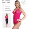 imagePopilush Shapewear Bodysuit Lace Corset Tops for Large Bust Tummy Control Low Back V Neck Thong Bodysuits for WomenPink