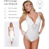 imagePopilush Shapewear Bodysuit Lace Corset Tops for Large Bust Tummy Control Low Back V Neck Thong Bodysuits for WomenWhite
