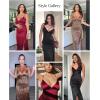imagePopilush Womens Sexy Maxi Dress Deep V Neck Ruched Shapewear Dresses Side Slit Formal Cocktail Party DressBlack