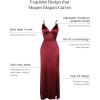 imagePopilush Womens Sexy Maxi Dress Deep V Neck Ruched Shapewear Dresses Side Slit Formal Cocktail Party DressRed