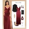 imagePopilush Womens Sexy Maxi Dress Deep V Neck Ruched Shapewear Dresses Side Slit Formal Cocktail Party DressRed