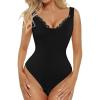 imagePopilush Body Suits for Womens Tummy Control  Modal Soft Shapewear Bodysuit Lace Layered Bra Going Out TopsBlack