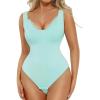 imagePopilush Body Suits for Womens Tummy Control  Modal Soft Shapewear Bodysuit Lace Layered Bra Going Out TopsBlue
