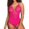 imagePopilush Shapewear Bodysuit Lace Corset Tops for Large Bust Tummy Control Low Back V Neck Thong Bodysuits for WomenPink