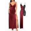 imagePopilush Womens Sexy Maxi Dress Deep V Neck Ruched Shapewear Dresses Side Slit Formal Cocktail Party DressRed