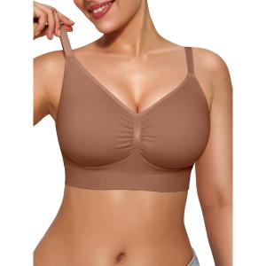 imagePopilush Bralettes for Women with Support Full Coverage Comfort Wireless Bras Push Up Seamless Bra with Removable PadsBrown
