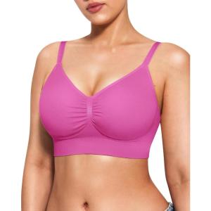 imagePopilush Bralettes for Women with Support Full Coverage Comfort Wireless Bras Push Up Seamless Bra with Removable PadsPink