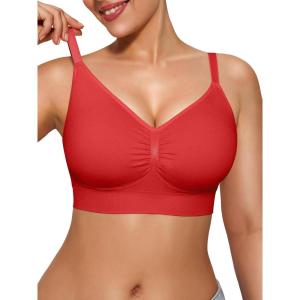 imagePopilush Bralettes for Women with Support Full Coverage Comfort Wireless Bras Push Up Seamless Bra with Removable PadsRed