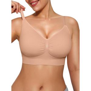 imagePopilush Bralettes for Women with Support Full Coverage Comfort Wireless Bras Push Up Seamless Bra with Removable PadsWarm Beige