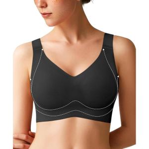 imagePopilush Wireless Bras for Women Full Coverage Wide Straps Comfort Bralette Support Push Up Bra No UnderwireBlack