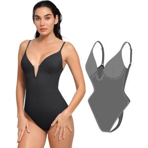 imagePopilush One Piece Swimsuit Women Tummy Control Bodysuit Deep V Neck Swimwear Bathing Suit Traje De Bao Para Mujer Black L