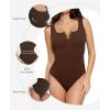 imagePopilush Bodysuits for Women Tummy Control Henley Going Out Outfits Shirts Body Suits Thong Button Down Tank TopsBrown Button Shapewear Bodysuit