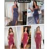 imagePopilush Shapewear Midi Dress Womens Sparkly Formal Wedding Guest Cocktail Dresses Fall Square Neck Ruched Dress Side SlitPurple