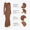 imagePopilush Womens Long Sleeve Maxi Dress Builtin Shapewear Bra Square Neck Fall Formal Wedding Guest Cocktail Bodycon DressesBrown