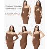 imagePopilush Womens Long Sleeve Maxi Dress Builtin Shapewear Bra Square Neck Fall Formal Wedding Guest Cocktail Bodycon DressesBrown