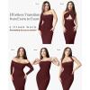 imagePopilush Womens Long Sleeve Maxi Dress Builtin Shapewear Bra Square Neck Fall Formal Wedding Guest Cocktail Bodycon DressesDark Red
