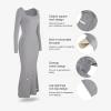 imagePopilush Womens Long Sleeve Maxi Dress Builtin Shapewear Bra Square Neck Fall Formal Wedding Guest Cocktail Bodycon DressesGrey