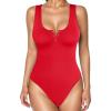imagePopilush Bodysuits for Women Tummy Control Henley Going Out Outfits Shirts Body Suits Thong Button Down Tank TopsRed