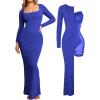 imagePopilush Womens Long Sleeve Maxi Dress Builtin Shapewear Bra Square Neck Fall Formal Wedding Guest Cocktail Bodycon DressesBlue