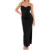 imagePopilush Womens Shapewear Maxi Dress Corset Ruched Bodycon Elegant Formal Cocktail Evening DressesBlack