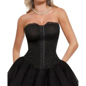 imagePopilush Corset Tops for Women  Shapewear Lace Top Sculpting Detachable Strap Bustier with Buckle Summer SplashBlack