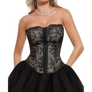 imagePopilush Corset Tops for Women  Shapewear Lace Top Sculpting Detachable Strap Bustier with Buckle Summer SplashSkin