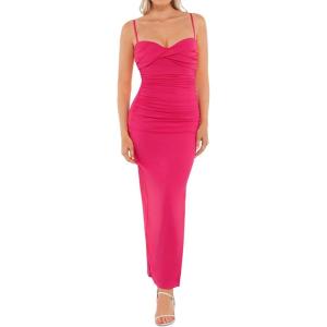 imagePopilush Womens Shapewear Maxi Dress Corset Ruched Bodycon Elegant Formal Cocktail Evening DressesRed