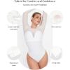 imagePopilush Long Sleeve Body Suits Womens Tummy Control Mesh Shapewear Corset Bodysuit Sheer Going Out Tops Fall OutfitsWhite