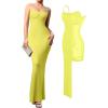 imagePopilush Maxi Dress Bodycon Dresses for Women Cocktail Spaghetti Strap Shapewear Dress Party Date Night Summer LongYellow