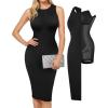 imagePopilush Womens Bodycon Dress Ruched Sleeveless Slimming Shapewear Casual Club Evening Party Cocktail Midi Fall DressesBlack