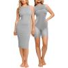 imagePopilush Womens Bodycon Dress Ruched Sleeveless Slimming Shapewear Casual Club Evening Party Cocktail Midi Fall DressesGrey